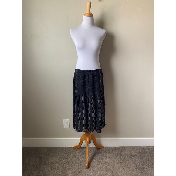 Talbots 100% Pure Silk Black w/ White Polka Dots Pleated Flowy Midi Skirt- Sz 12 - Picture 7 of 9